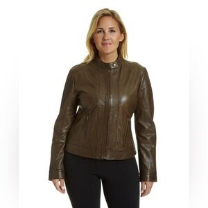 EUC Excelled Leather Moto Collar Jacket Size S Scuba Women’s Olive Lined